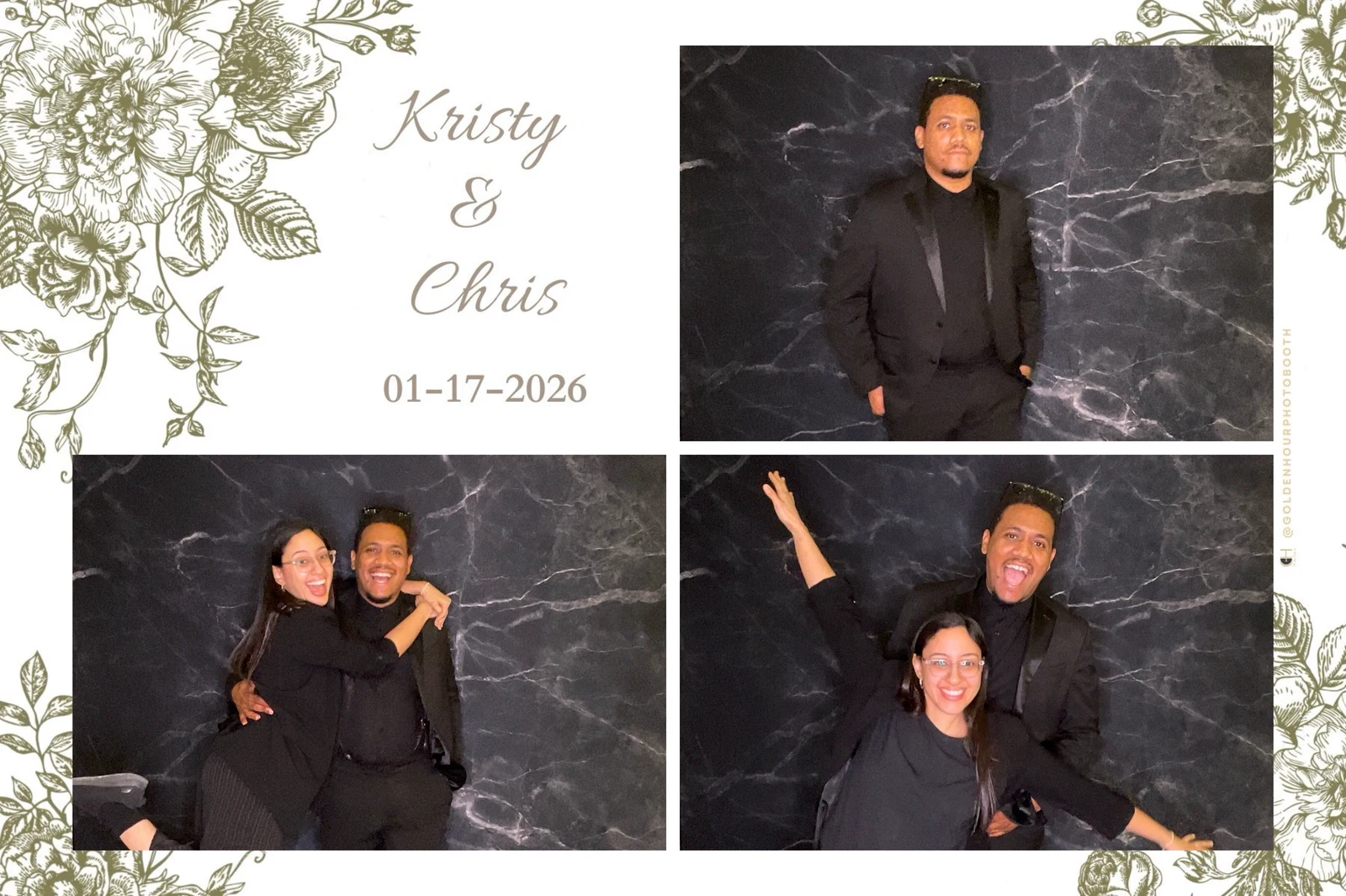 Three-photo print layout with the couple's names and wedding date